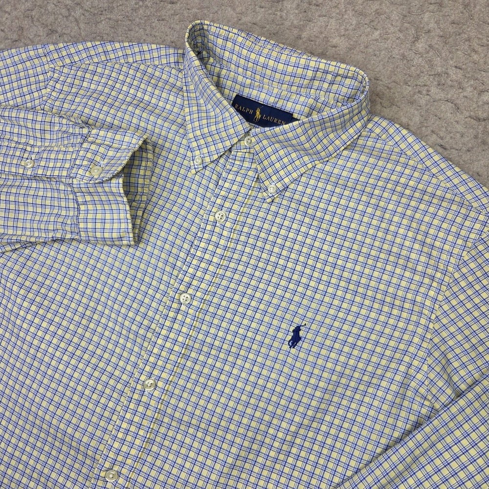 Ralph Lauren Shirt Mens XL Yellow Blue Plaid Long Sleeve Button Down Casual Pony